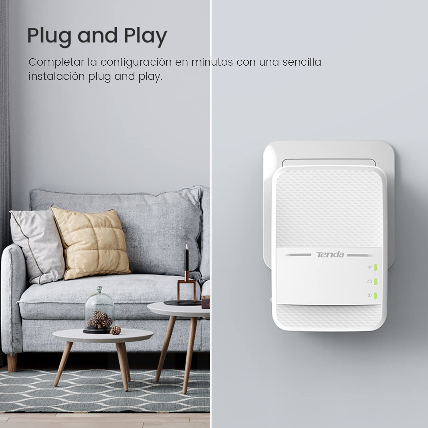 Tenda PH10 Kit PLC Wi-Fi 2 Adaptadores Powerline con Enchufe Repetidores de Red AC1200 en 2.4GHz/5GHz Gigabit Puerto
