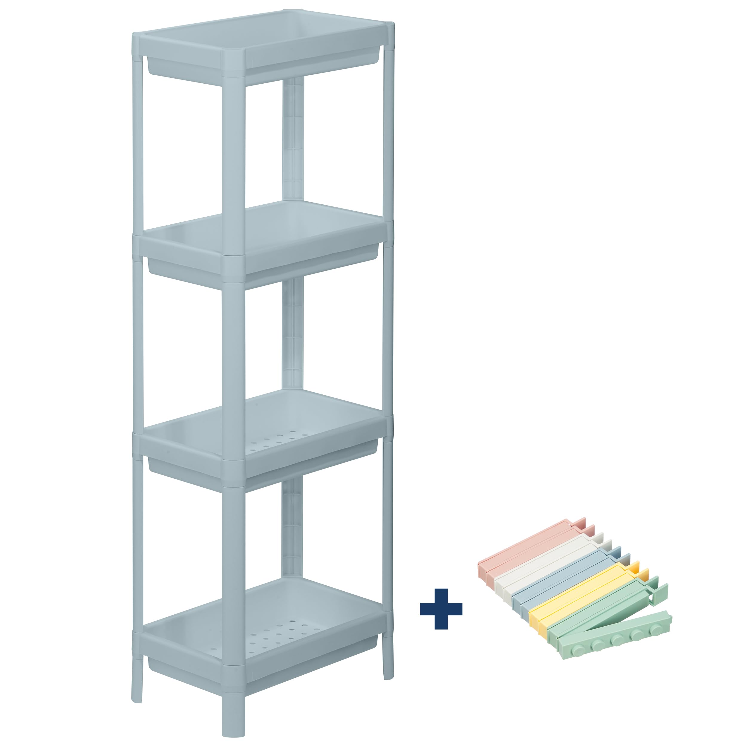 INOCHI 4 Tier Shelving Unit 14.37''x9.13''x39.37'' with 10 Seal Clips - Bathroom Storage Kitchen Organization Garage Shelving - Bottle Drying Rack Storage Racks Laundry Room Organization (Blue)