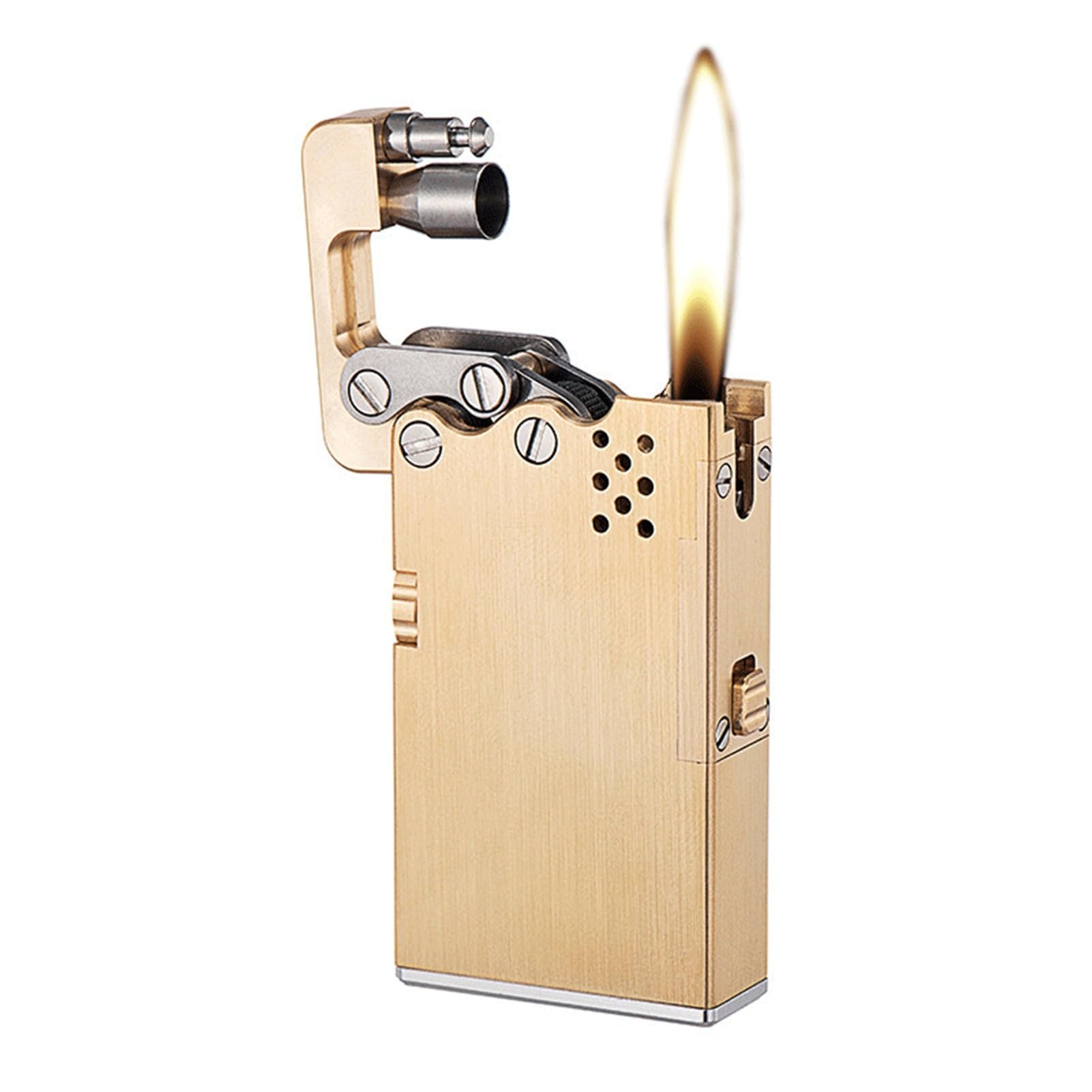 Briquet mécanique en cuivre au kérosène – Design coupe-vent avec 16 trous et verrouillage de sécurité – Idéal pour les affaires, les collections ou les cadeaux (carburant non inclus)