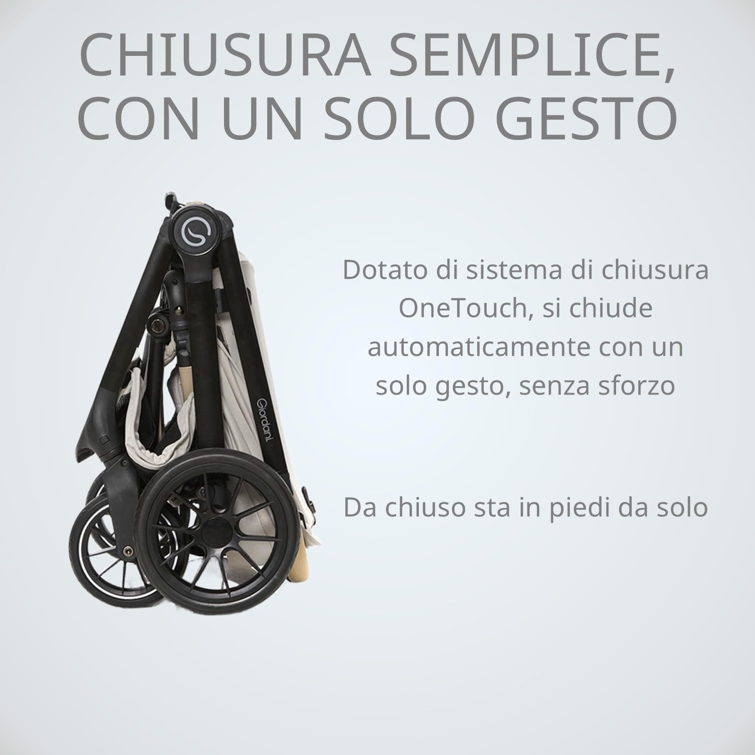 Giordani Trio Sistema Modulare G-Comfort, Passeggino Chiusura Automatica Fronte Mamma Strada 0-22kg, Navicella e Seggiolino Auto con Tasti Memory, Ruote Ammortizzate