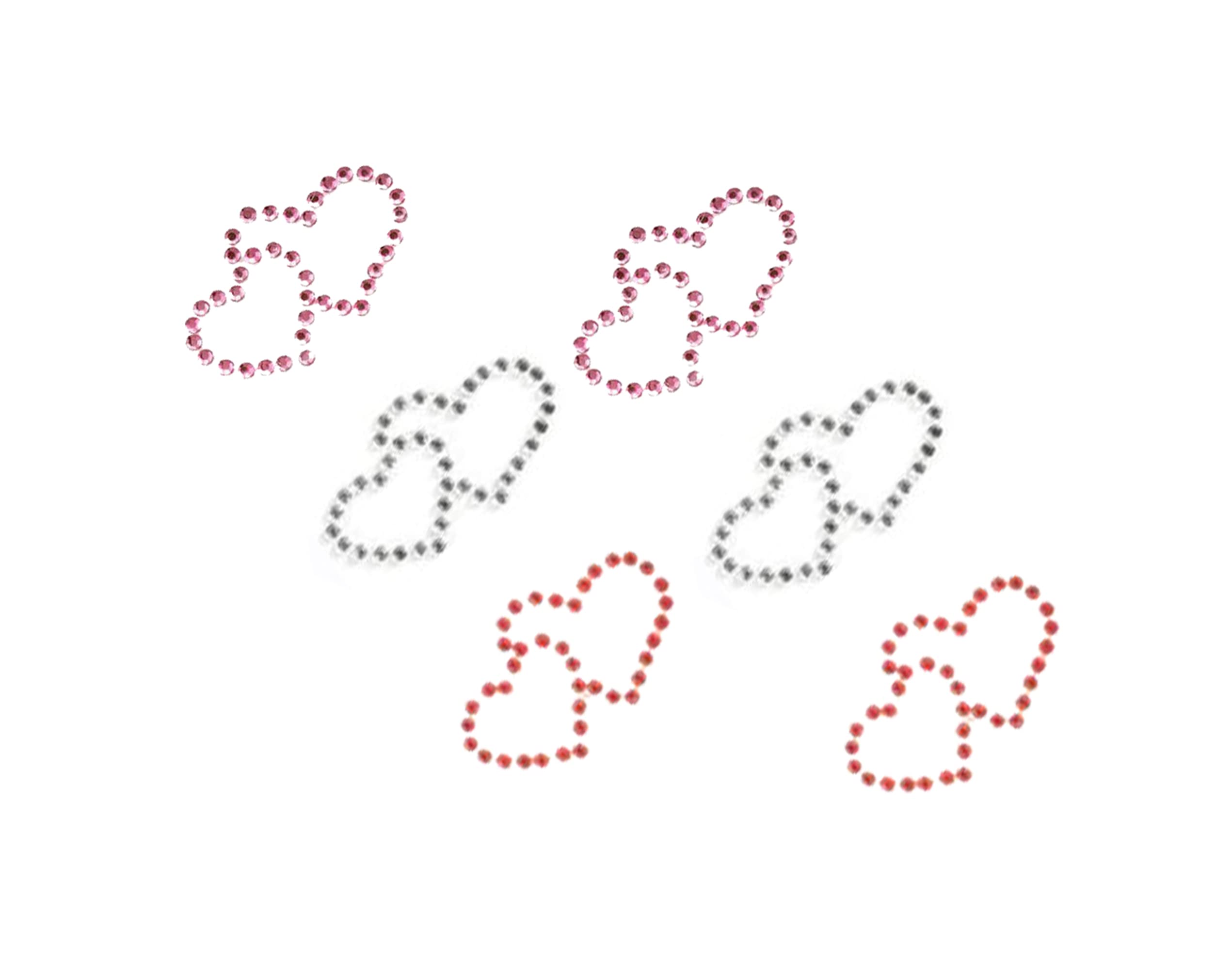Vsorce4u 6 x 31mm x 19mm Self Adhesive Rhinestone Diamante Double Hearts - Love Hearts Sparkly Gems Stickers Sheet for DIY, Valentines Wedding, Card Making, Scrapbooking and Art & Craft