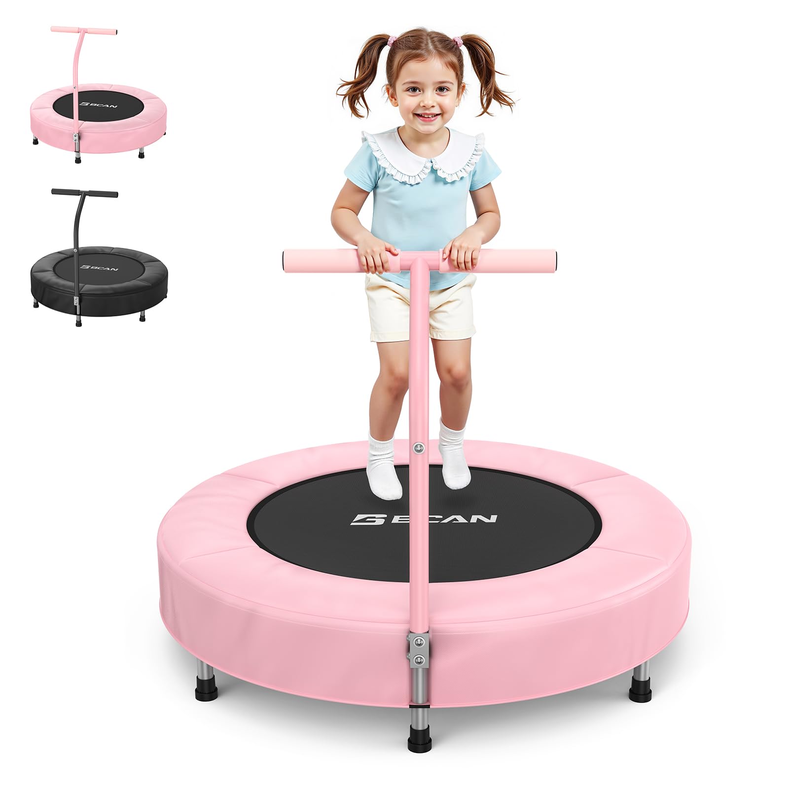 BCAN Trampolina dla małych dzieci, 91 cm, certyfikat ASTM, uchwyt piankowy i bezpieczna, pogrubiona osłona, mini trampolina dla dzieci w pomieszczeniach, łatwy montaż