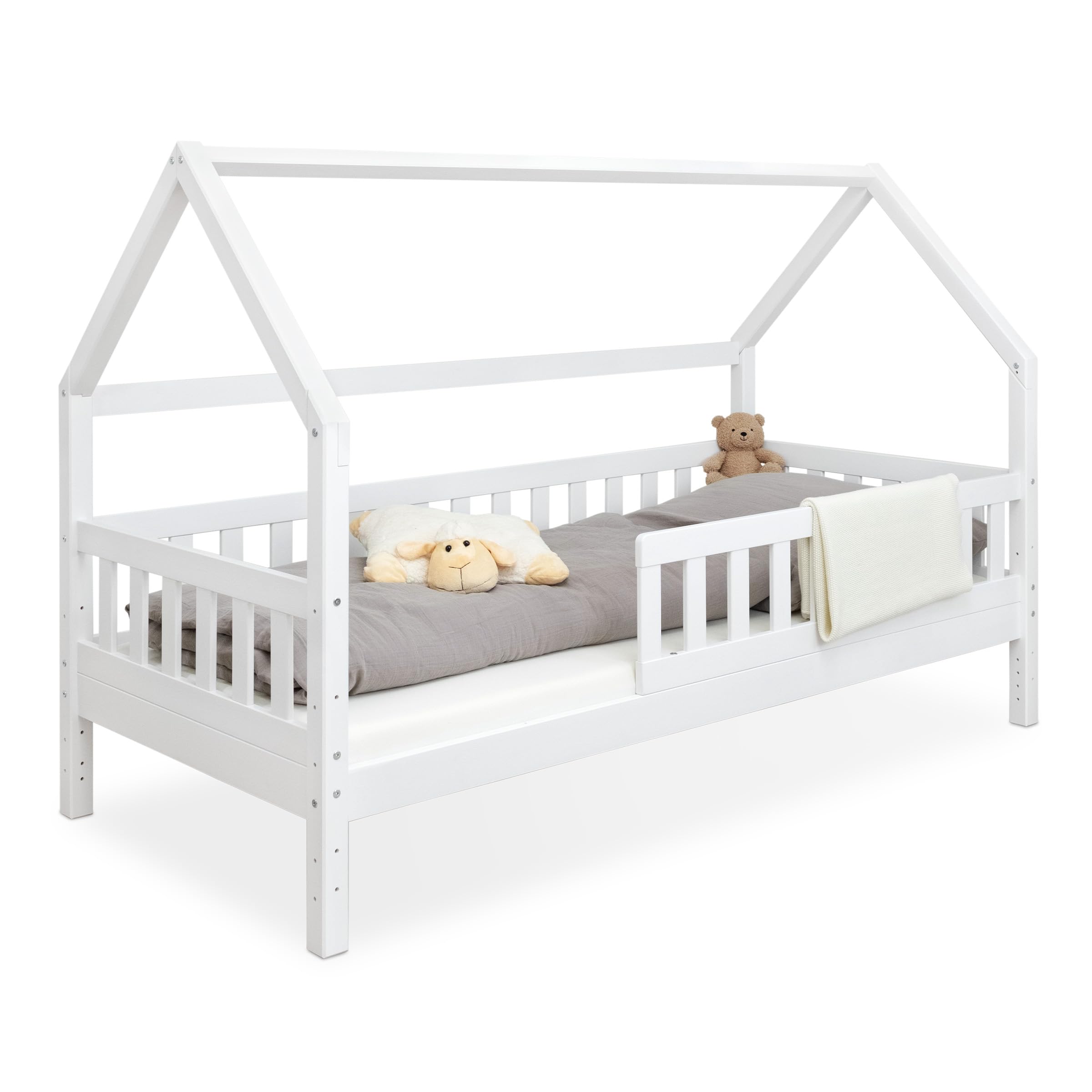 Ehrenkind Hausbett Lille 90x200 cm, Natur/Weiß – höhenverstellbar, FSC-Holz