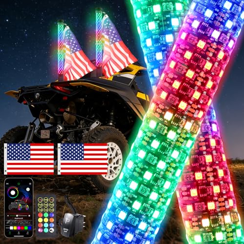 AddSafety 2PCS 2FT Fat Whip Lights UTV Whip Lights with Rocker Switch High Brightness Antenna Whips Side by Side with Steering/Brake and Reverse Fit for Offroad ATV RZR Truck