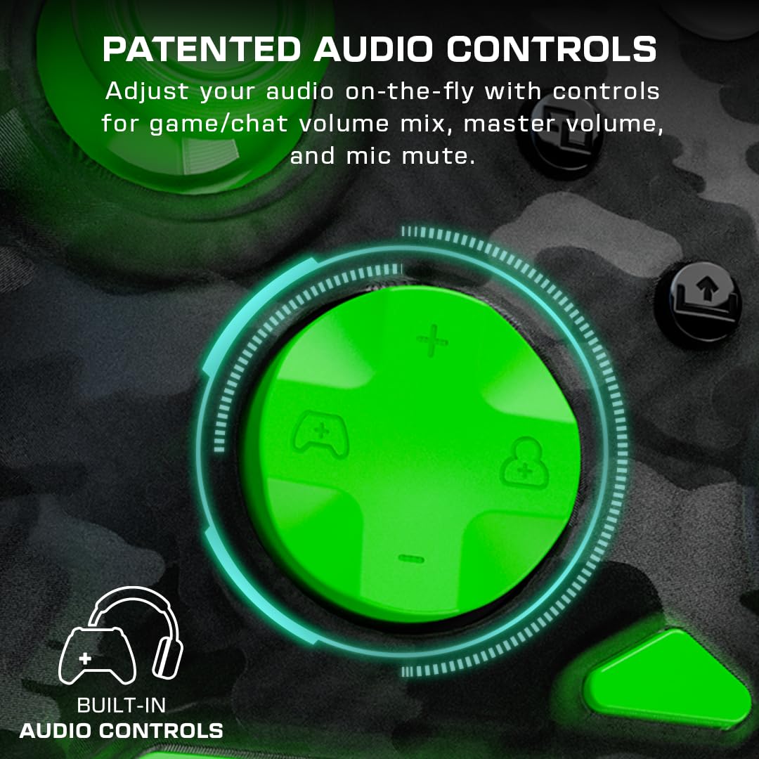 Turtle Beach Rematch Core Camo noir/vert - Manette de jeu filaire - Licence Xbox Series XS, Xbox One et PC - touches audio, moteurs de vibration et gâchettes d'impulsion, câble de 3 m