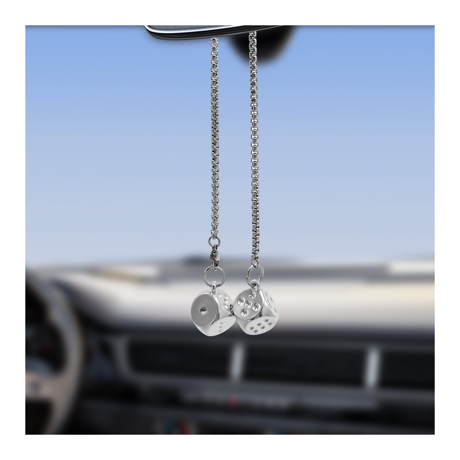 Creative Hanging Dice with Dot, Retro Square Metal Dice Car Rear View Mirror Pendant, Universal Auto Rearview Mirrror Hanging Ornament, Vehicle Mirrror Decor Accessories (Silver)