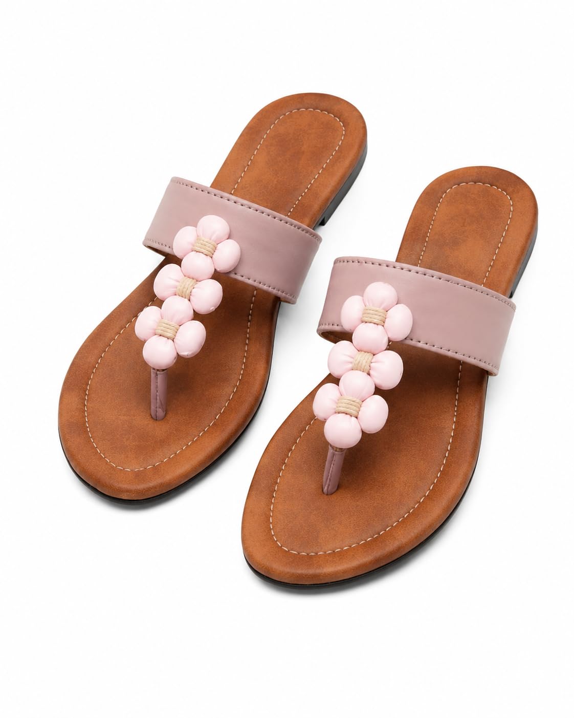 Blush Blossom Floral Toe Ring Flat Slippers for Women-image-3