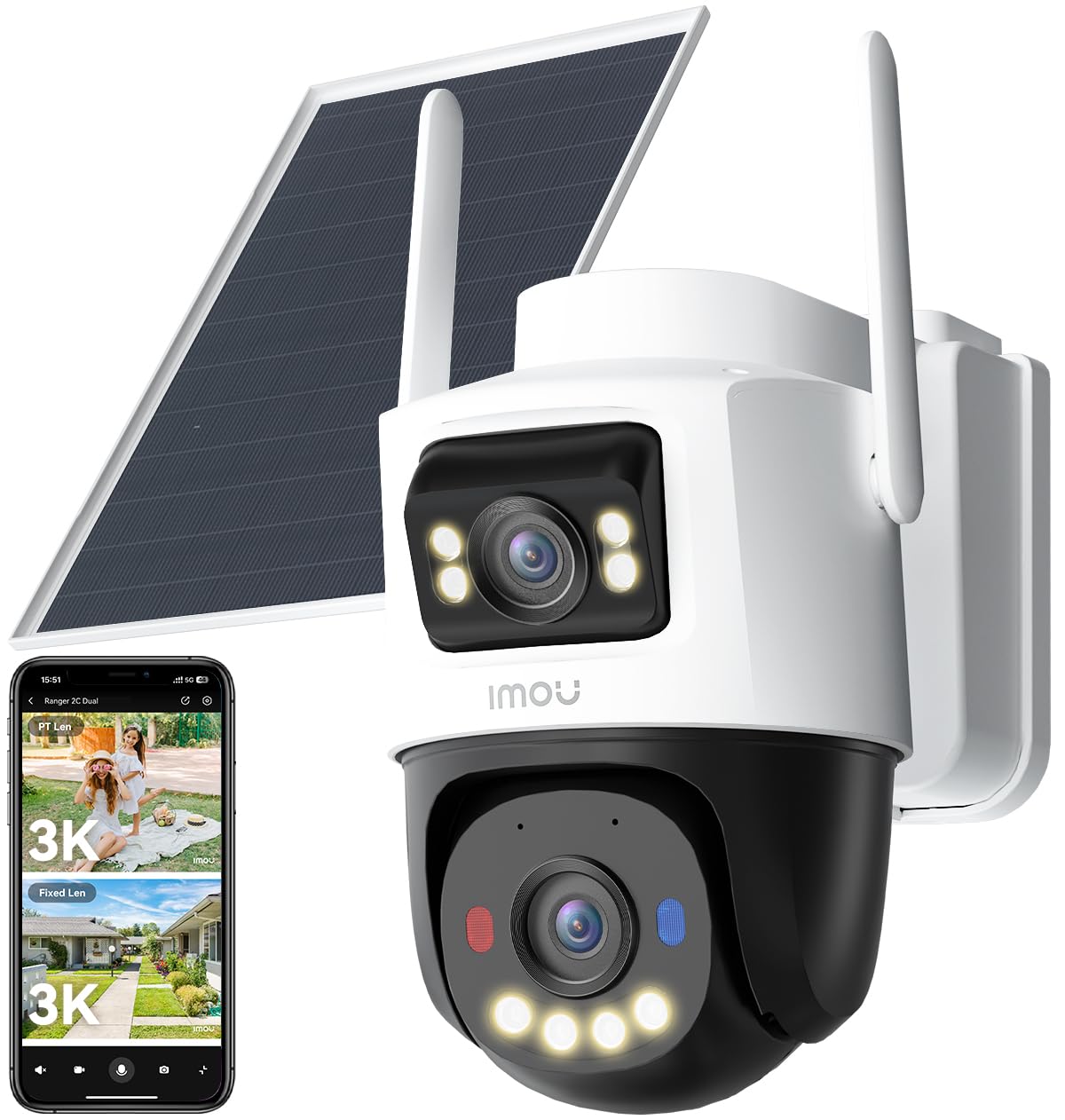 Imou 4G LTE Caméra Solaire avec Carte SIM, 10MP(5MP+5MP) Caméra Surveillance WiFi Extérieure sans Fil Double Objectif, AOV 24/7 Enregistrement, 25M Détection Personnes/Véhicules, microSD 64Go Incluse