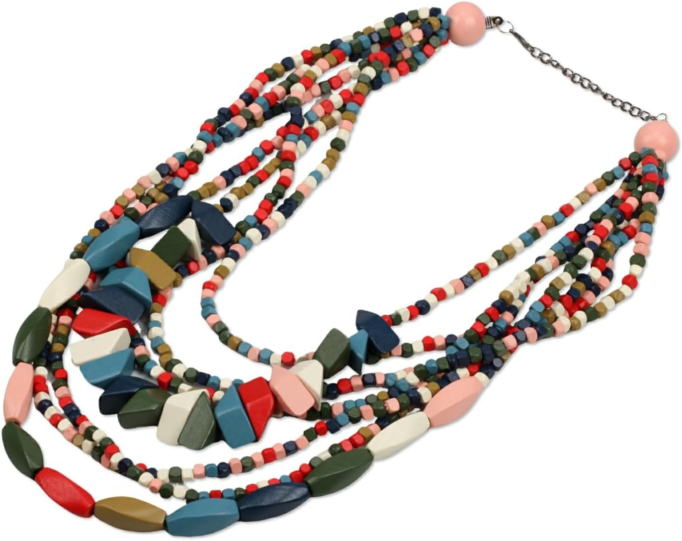 Big Long Colorful Chunky Statement Wood Bead Necklace for Women African Vintage Ethnic Multi Layers Pendant Bib Bohemian Jewelry