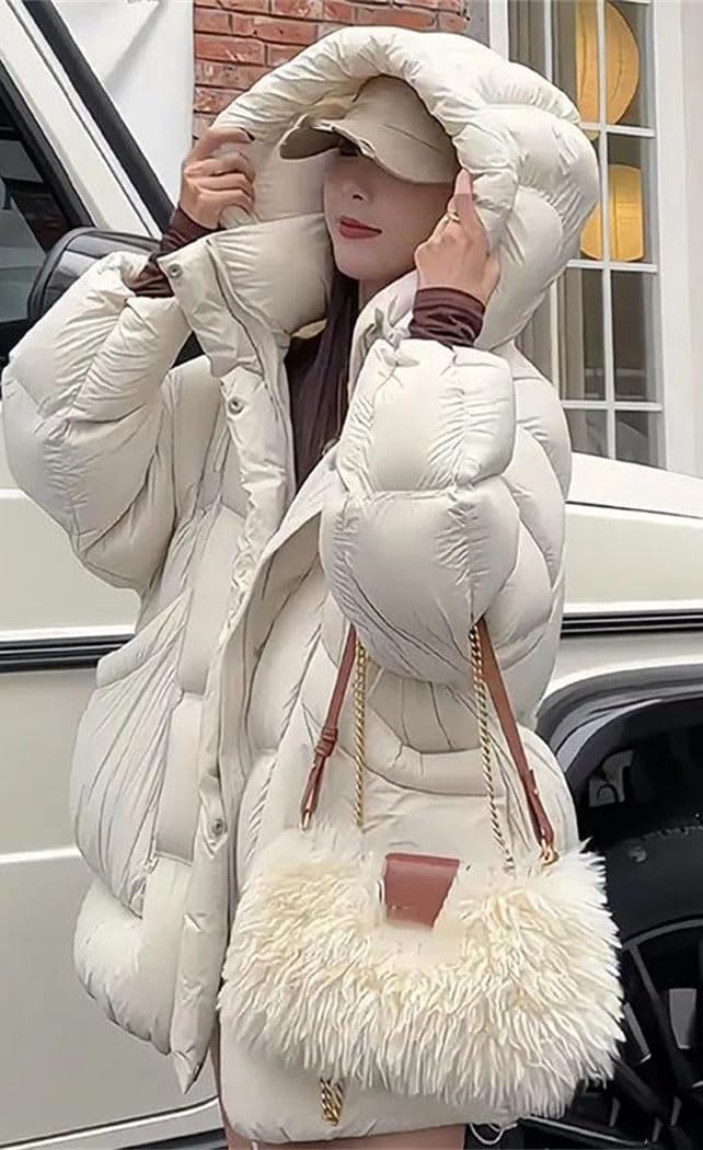 Women’s Down Jacket White Duck Down Hooded Thick Warm Winter Fashion Casual Outerwear Coat