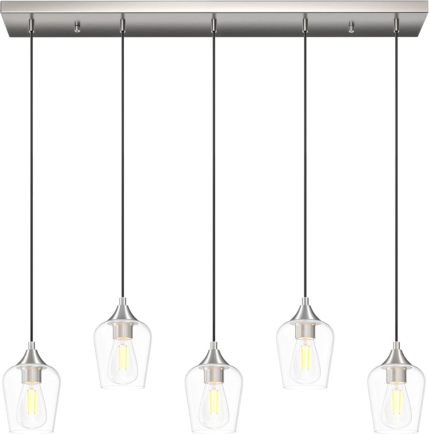 VONLUCE 5-Light Pendant Light Kitchen Island, Pendant Light Fixture with 10"-55" Height, Modern Pendant Lighting with Wine Glass Shades for Living Room Hallway, Brushed Nickel, ETL Certificated Nickel 5-Light