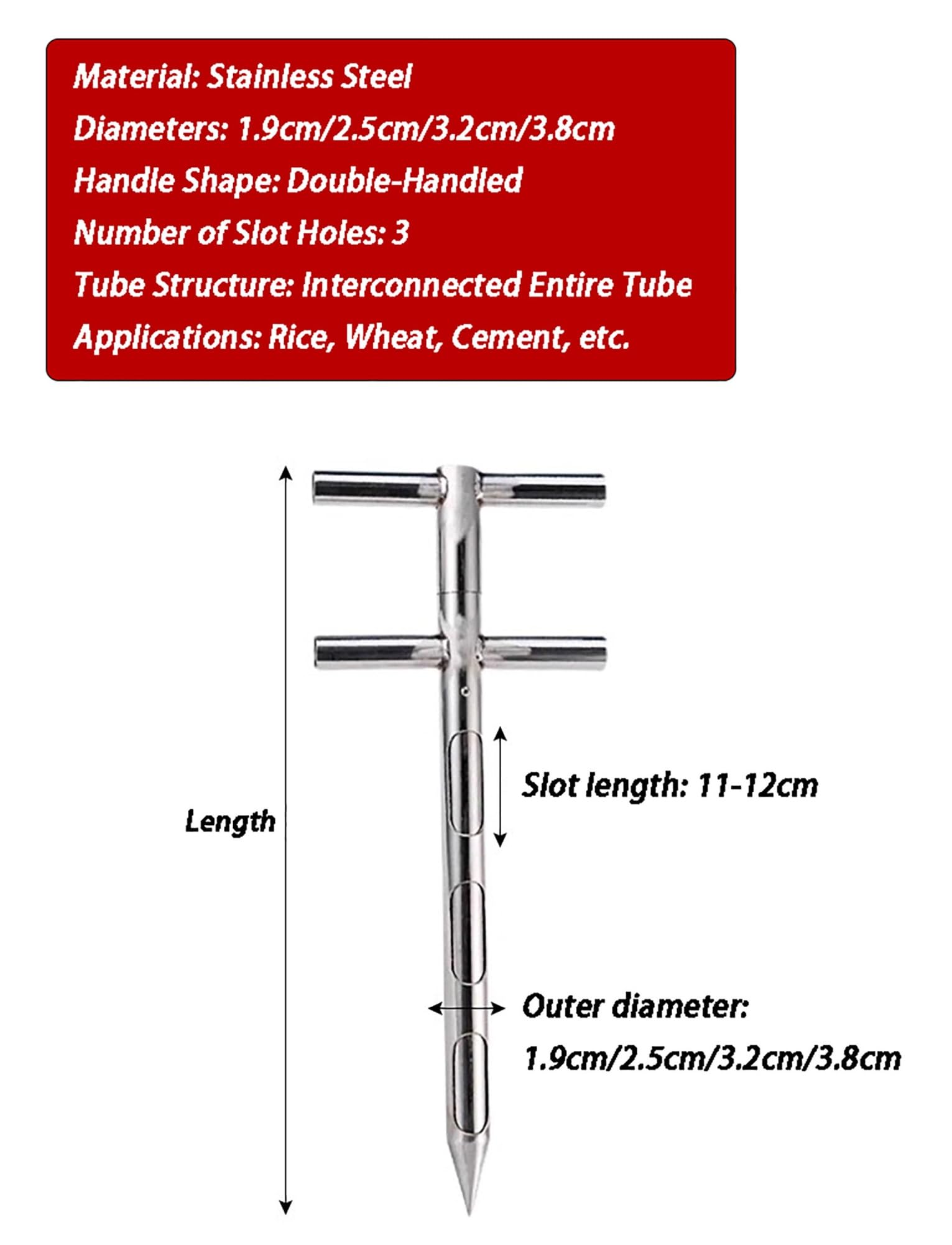 Muestreador de granos de acero inoxidable - Muestreadores de laboratorio, herramienta portátil for muestreo de maíz, trigo, arroz y polvos(25mm,120cm/3.9FT)