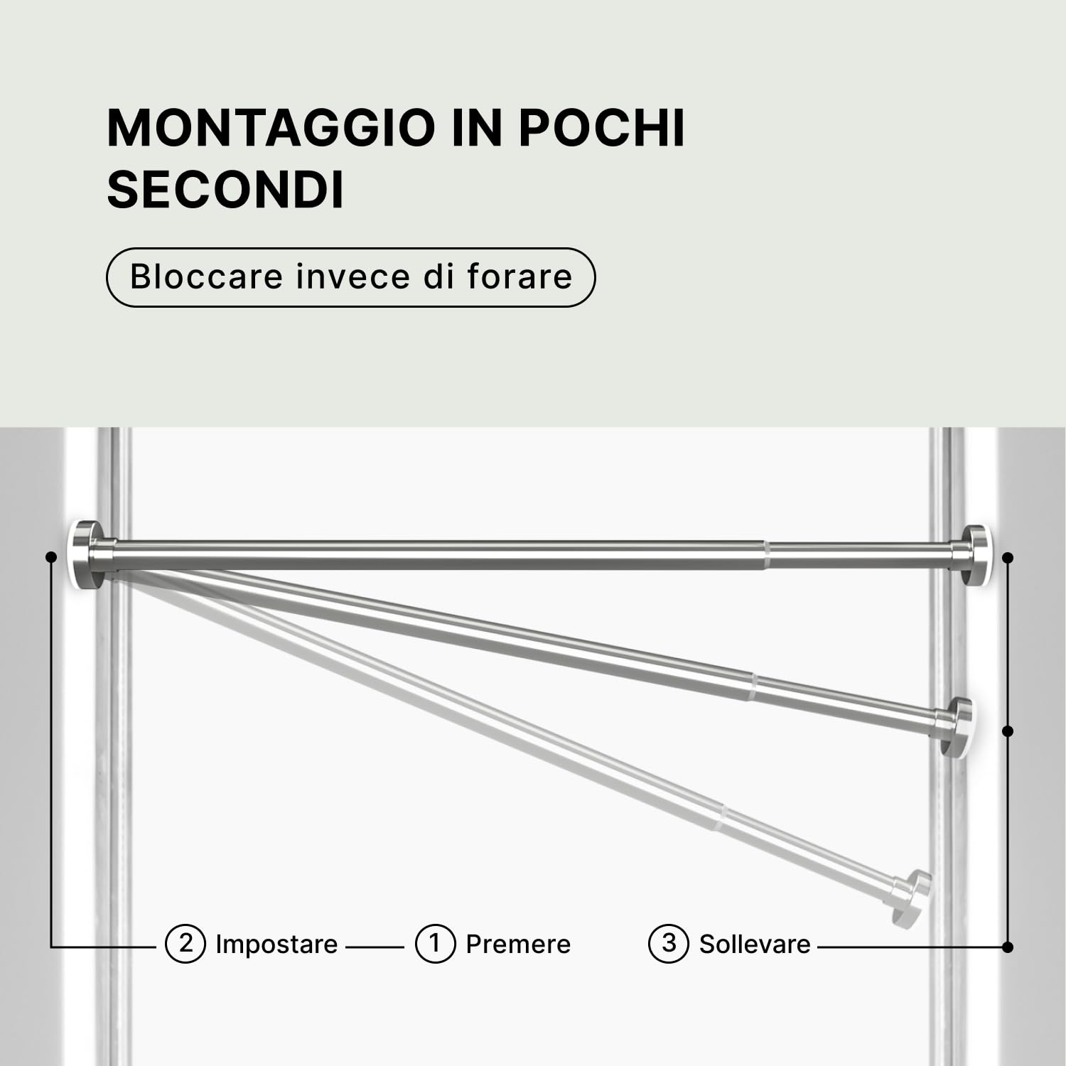 MEISENBERG Bastone Tenda a Pressione 50-80 cm, Argento – Asta per Tende Senza Forare, 1 Pezzo