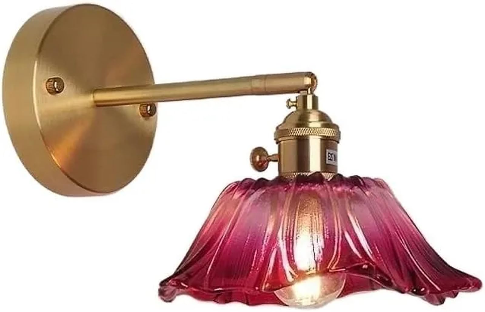 Vintage Flower Lamp Wall Sconce with Pink Glass Shade, Brass Wall Mounted Light for Bedroom, Living Room or Girls Room Nordic Style