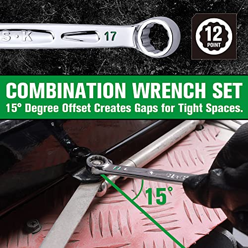 Sk Combination Wrench Set, Metric 8 To 19Mm, 12-Piece, Superkrome® Finish, Preminum Cr-V Construction, With Rolling Pouch #TOP2
