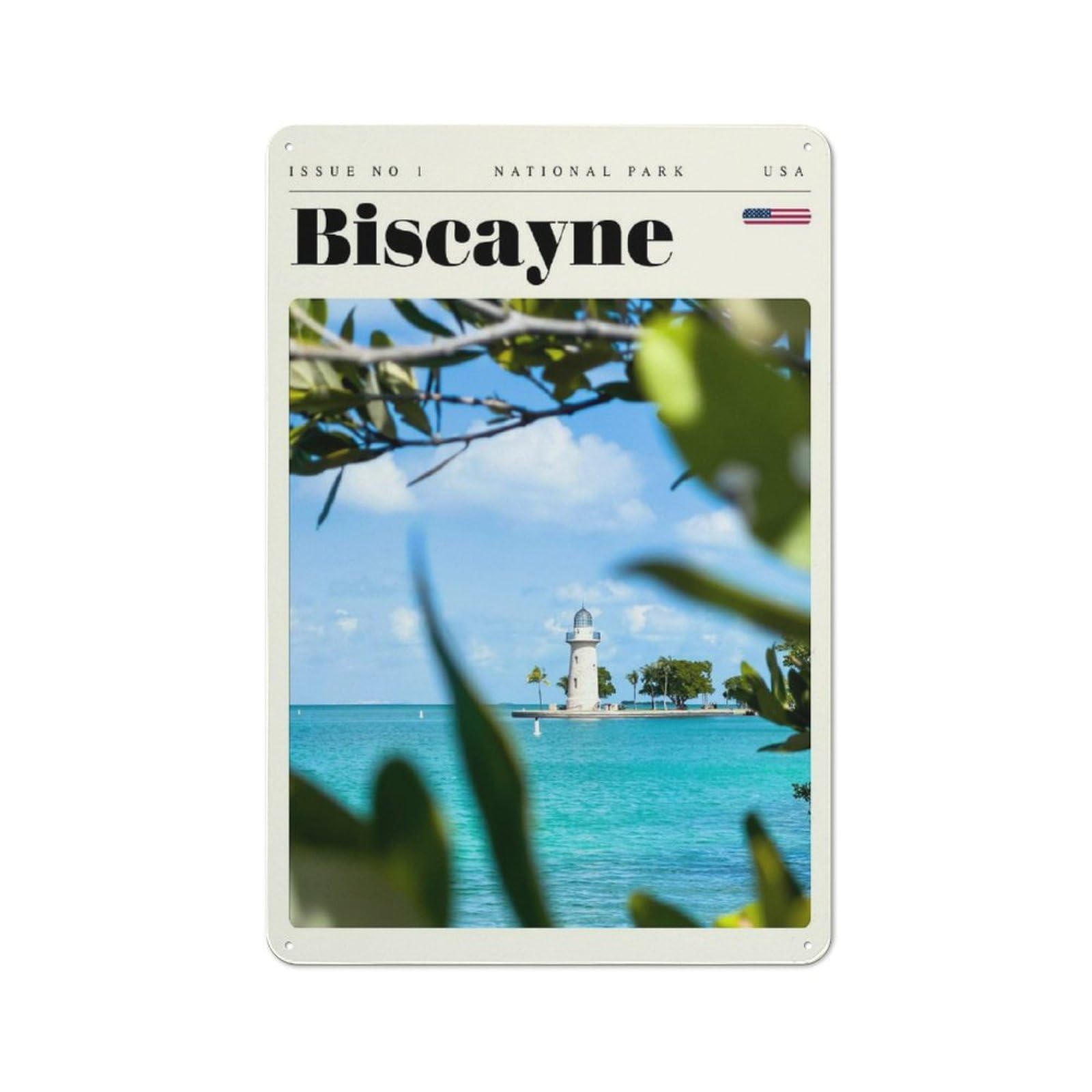 Junmoney Style-13 Metal Wall Sign 30X20cm Featuring Biscayne National Park Lighthouse Travel Art For Pub Or Café, Housewarming Wall Decor For People Furnishing Pub And Café