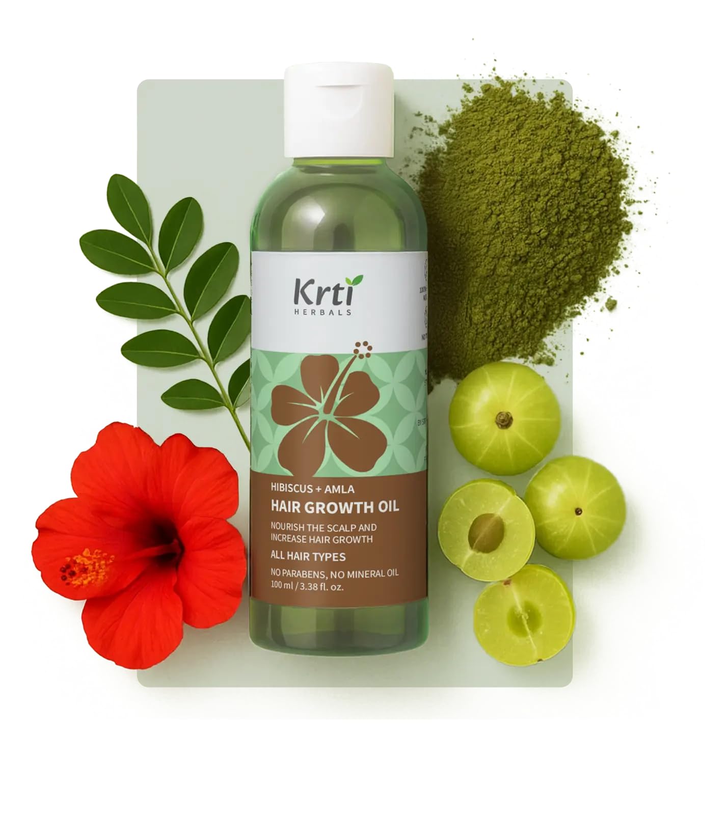 Krti Herbals Hair Growth Oil for Men & Women - 100 ml | Promotes Extension & Reduces Hair-Fall | With Hibiscus & Amla | Natural Care Solution for Strong, Healthy Hair | No Paraben & No Mineral Oil