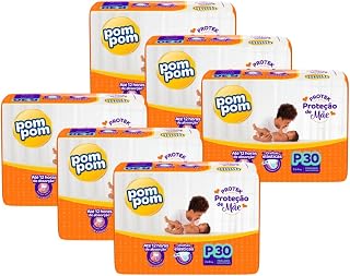 Kit com 6 Pacotes Fralda Descartável Infantil Pom Pom Derma Jumbo P pequeno