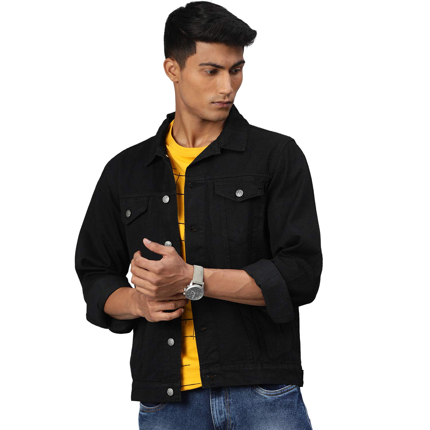 Urbano FashionMen's Solid Regular Fit Washed Full Sleeve Denim Jacket