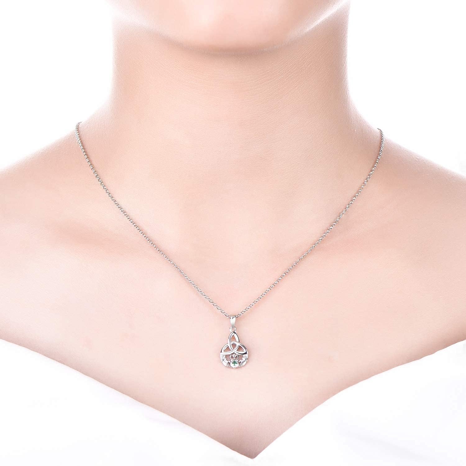 JO WISDOM Claddagh Jewelry Sets for Women 925 Sterling Silver Irish Celtic Claddagh May Birthstone Emerald Pendant Necklace Love Heart Drop & Dangle Leverback Earrings Jewelry - Image 7