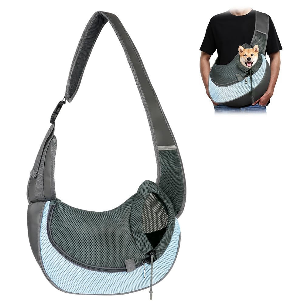 AUYAO Sac de Transport pour Chien Chat, Sac à Réglable BandoulièRe pour Petit Moyen Chiens/Chats, Sac à Bandoulière Mains Libres pour Animaux Jusqu’à 5kg pour l'extérieur, Marcher, Voyages(Bleu)