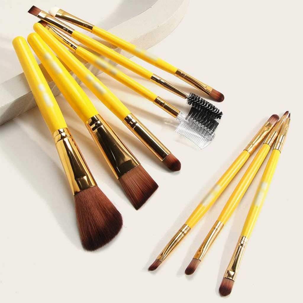 9pcs/Set Juego de brochas de Maquillaje Herramientas de Belleza Sombra de Ojos Natural Base en Polvo Delineador de Ojos Pestañas Pincel de Maquillaje de Labios (Color : 03) (2)