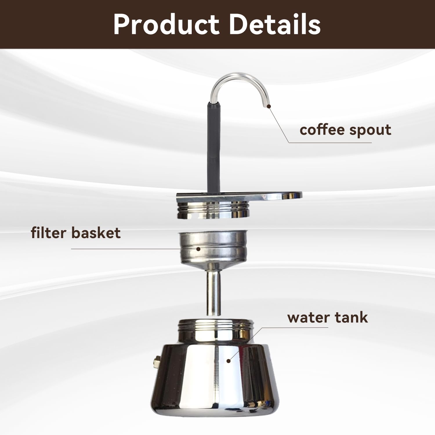 Tissting Cafetière Moka de 6,1 X 3,7 Pouces, Machine à Expresso à Bec Unique en Acier Inoxydable, Portable Moka Express en Acier Inoxydable, Mini Cafetière à Expresso Italienne Machine à Café