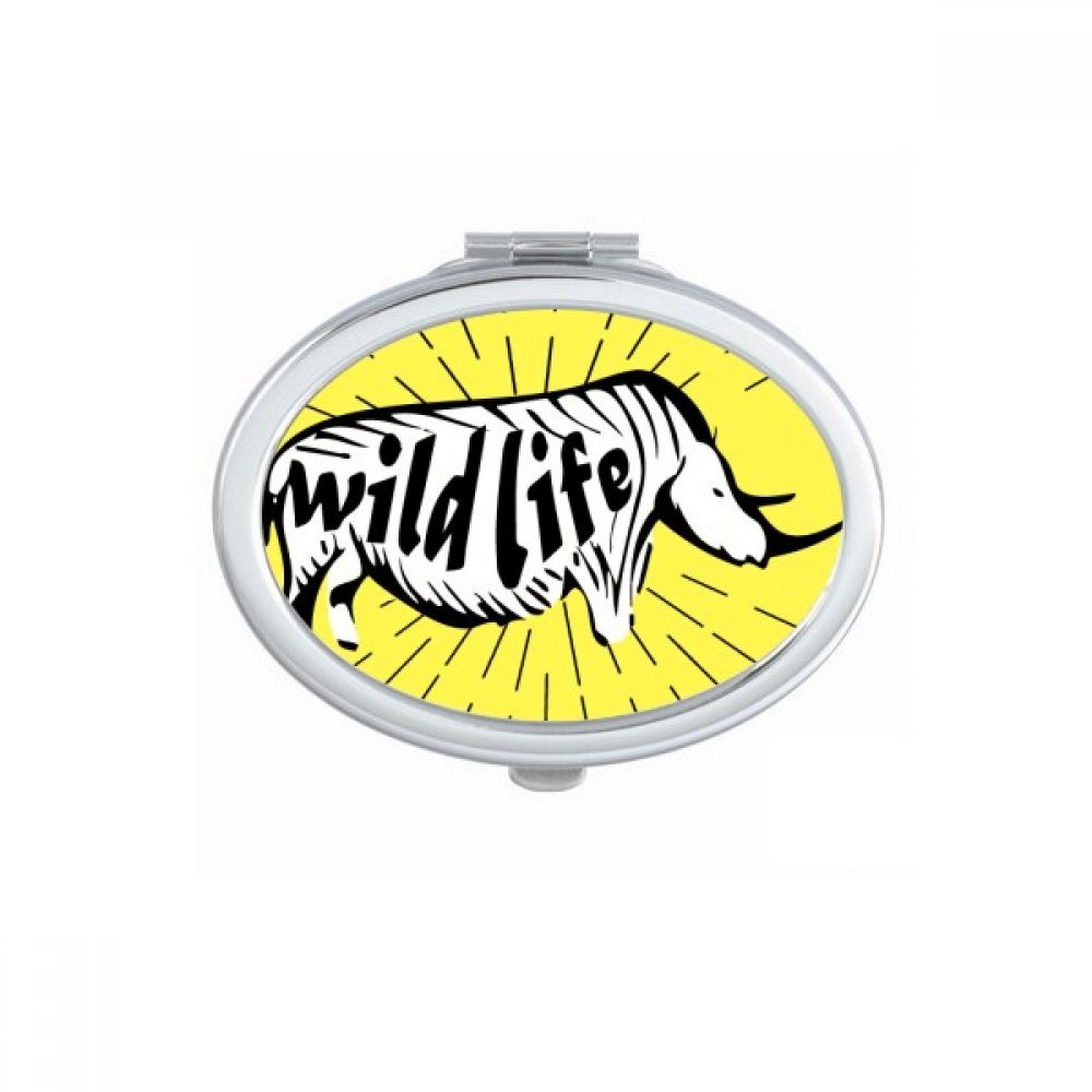 Miroir de maquillage compact ovale silhouette de rhinocéros noir portable