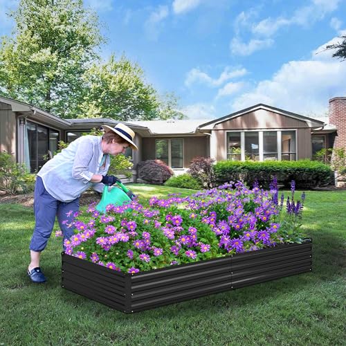 Image of Foxlang 8x2x1ft(2 Pack) Galvanized Raised Garden Bed,Outdoor Planter Box Metal Patio Kit Planting Bed for Vegetables Flowers Herb,Black