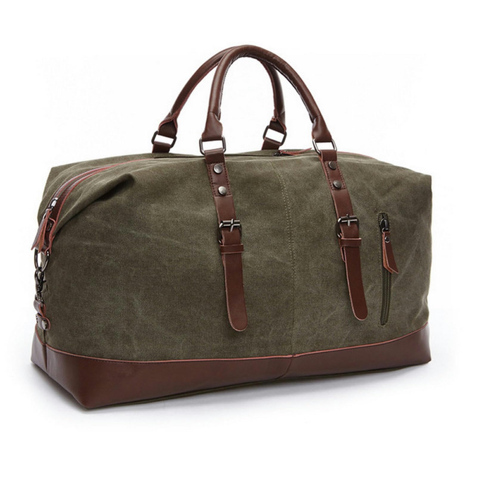 NOGRAX Schulrucksack Leinwand Leder -Männer Reisen Reisen Mit Gepäcktaschen Männer Duffel Bags Reisen Tasche Große Wochenendtasche-EIN Grüner