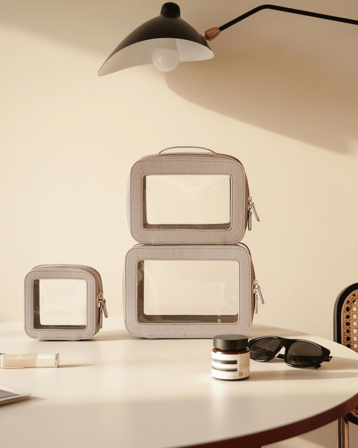 Clear Cosmetic Bag Set for Women Makeup Bag with Handle, 3 Pcs Travel Toiletry Bag Transparent Cosmetic Case Portable Make Up Organizer Bag for Essentials (Stone, Mini+S+L) - Image 9