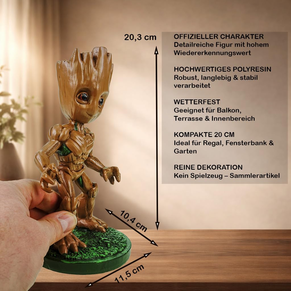 Groot Gartenfigur 20 cm - detailreiche Dekofigur aus Polyresin bunt wetterfeste Fantasy Figur für Garten, Balkon & Wohnzimmer - Sammler & Geschenkidee