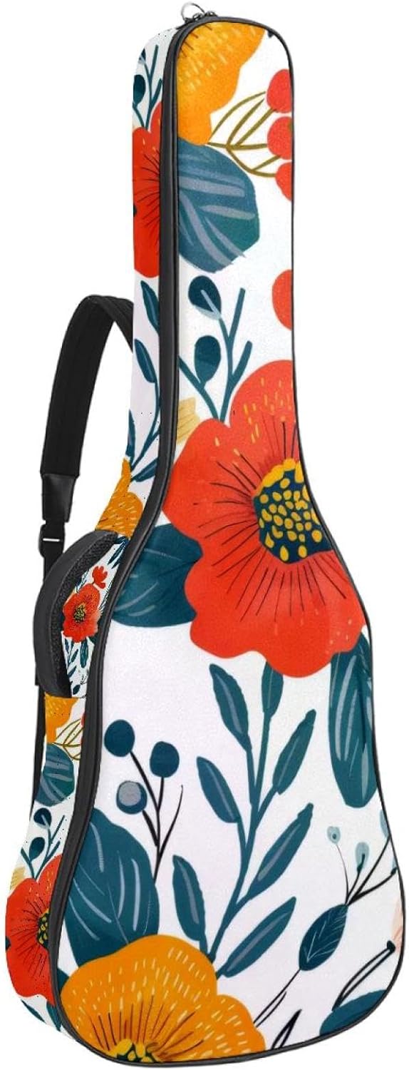 Acoustic Guitar Bag, 40 41 42 Inch Guitar Case Cover Soft Guitar Gig Bag for Acoustic Electric Bass Classical Guitar, Seamless Pattern Summer Floral Pattern