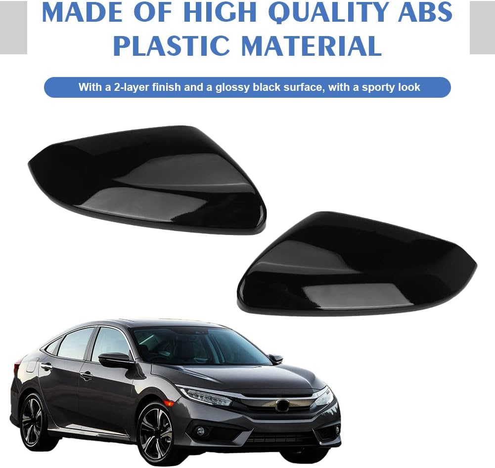 1 Pair Glossy Black Side Mirror Cover Cap Housing Compatible with Honda Civic 2016-2019 2020 2021 Honda Insight 2019-2021, Direct Replacement