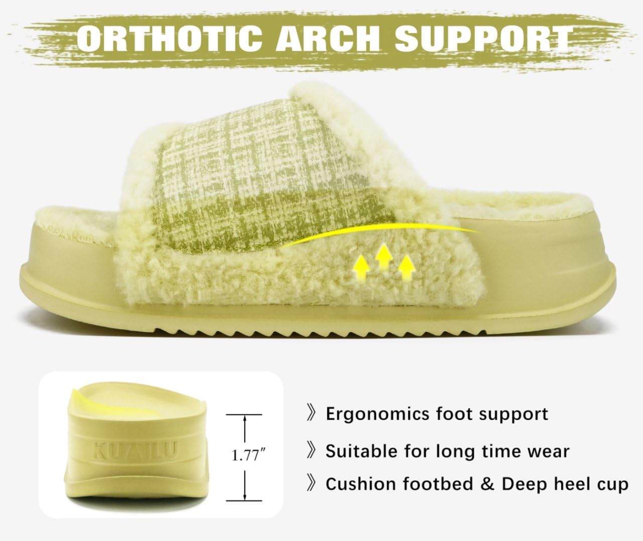 KuaiLu Cushion Slippers For Women with Orthotic Arch Support Wide Adjustable Open Toe Furry Fur Sandals Warm Teddy Fleece Recovery Slides Slip On House Shoes Indoor Outdoor Outfits - Image 4