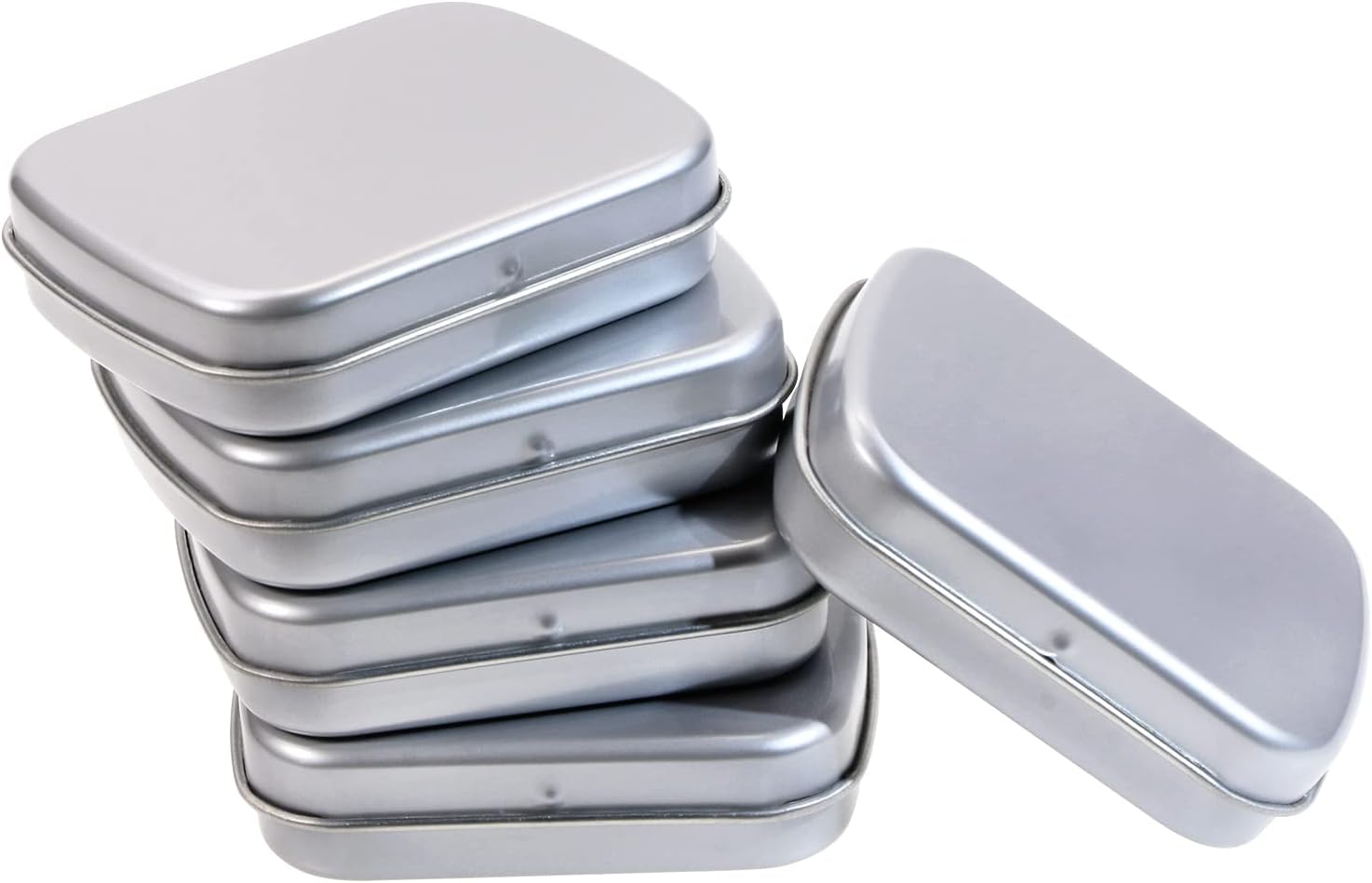 Mini Skater Small Metal Portable Storage Box, Mini Rectangle Empty Hinged Tins with Lid, Home Organizer for Drawing Pin, Pills, Candies, Earring and Jewelry Craft, Silver Grey (8)