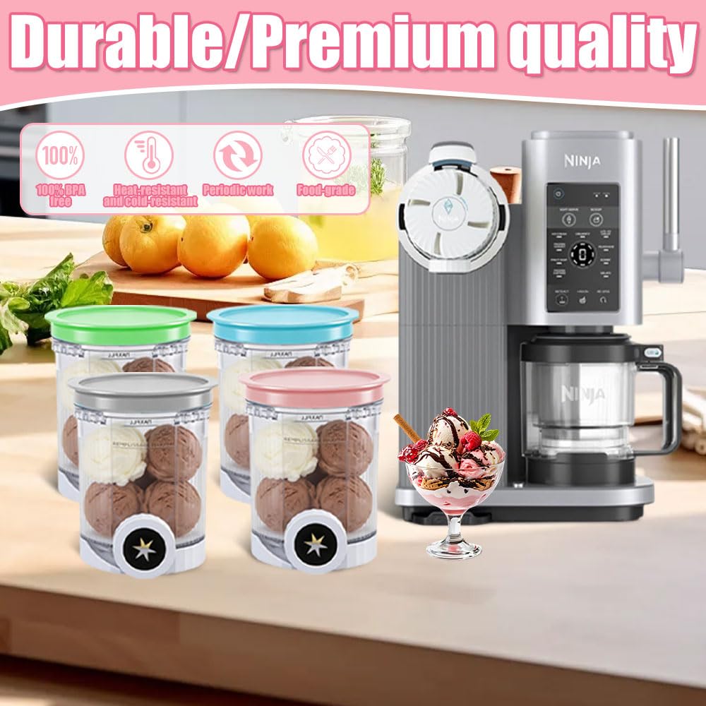 4 Stück Ninja Swirl Creami Behälter, 480 ml Eisbehälter für Ninja Creami NC701 & NC700 Serie Eismaschinen, BPA-frei, Spülmaschinenfest, für Ninja Swirl by Creamy Behälter