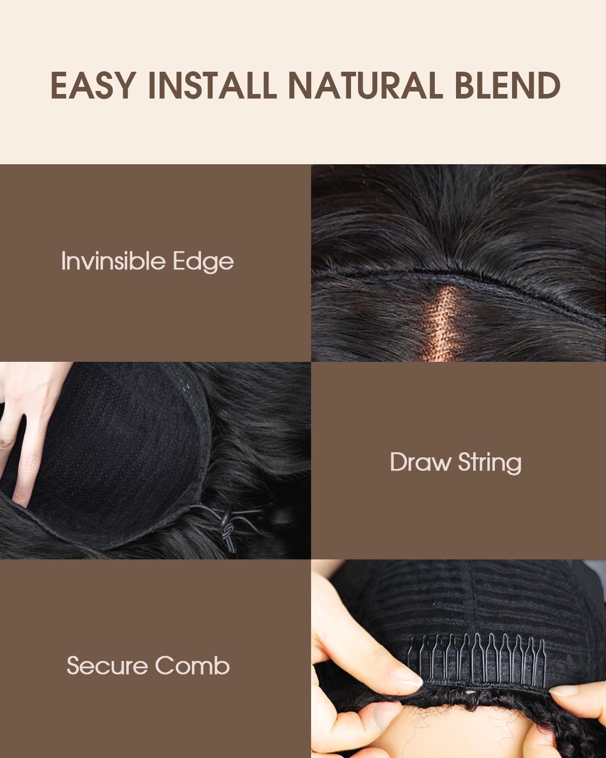 MENTOR Kinky Straight Half Wig Human Hair Wear and Go Half Wigs with Drawstring Yaki Straight Glueless Wig 3 In 1 Flip Over Headband Wig for Women 200% Density 16 inch