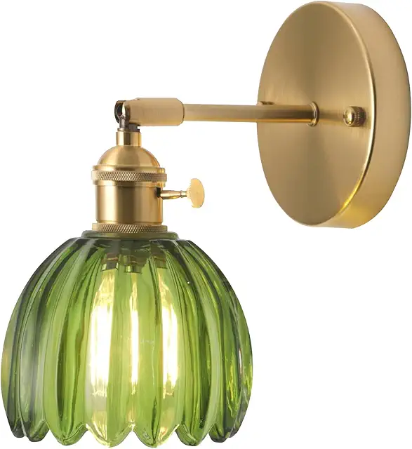 Applique Murale Fleur Vintage Laiton Doré avec Interrupteur - Luminaire Salle de Bain, Chambre