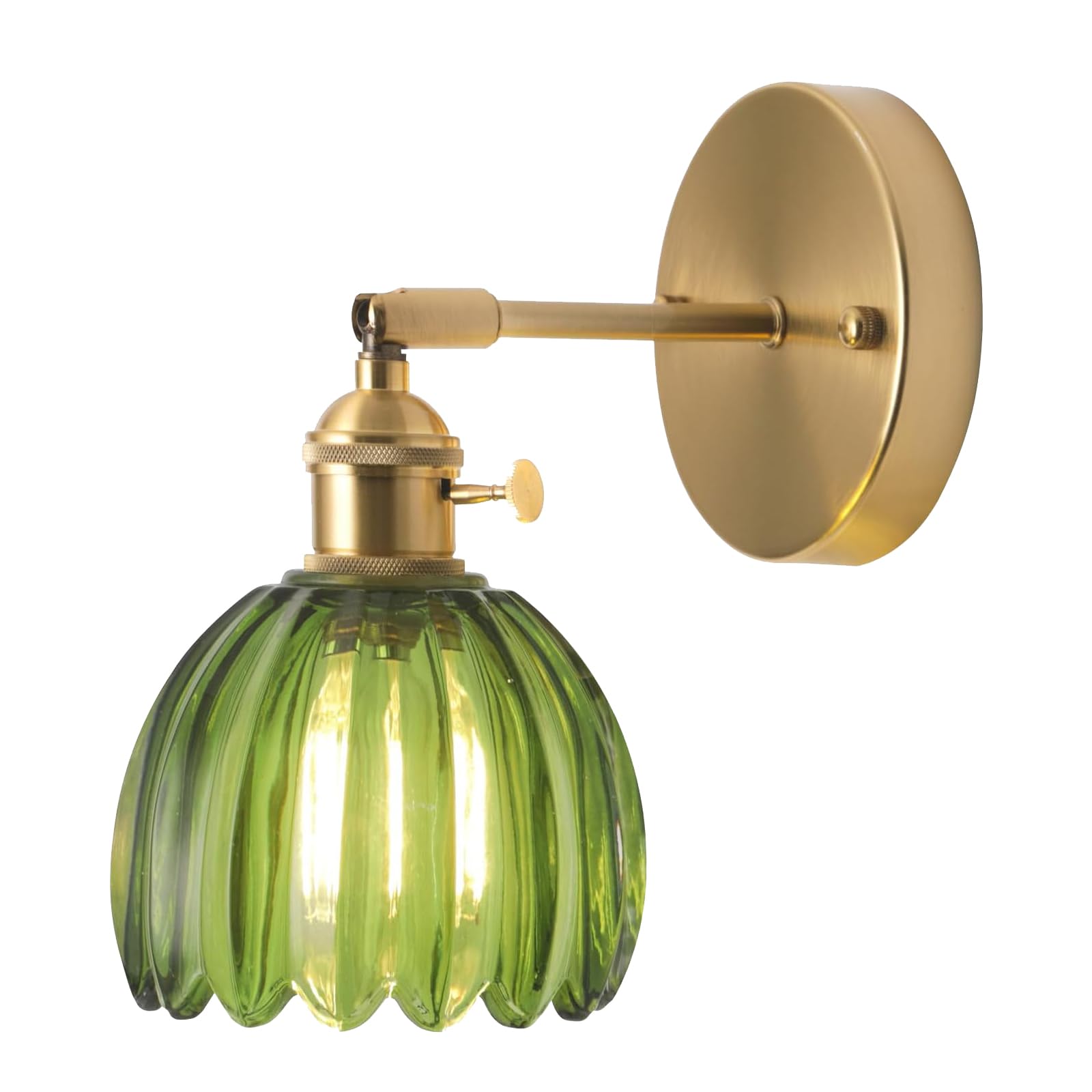 Kinkiet w stylu vintage kwiat złoty mosiądz i zielone szkło z przełącznikiem Lampa ścienna E27 Lampa ścienna do łazienki sypialni salonu kuchni
