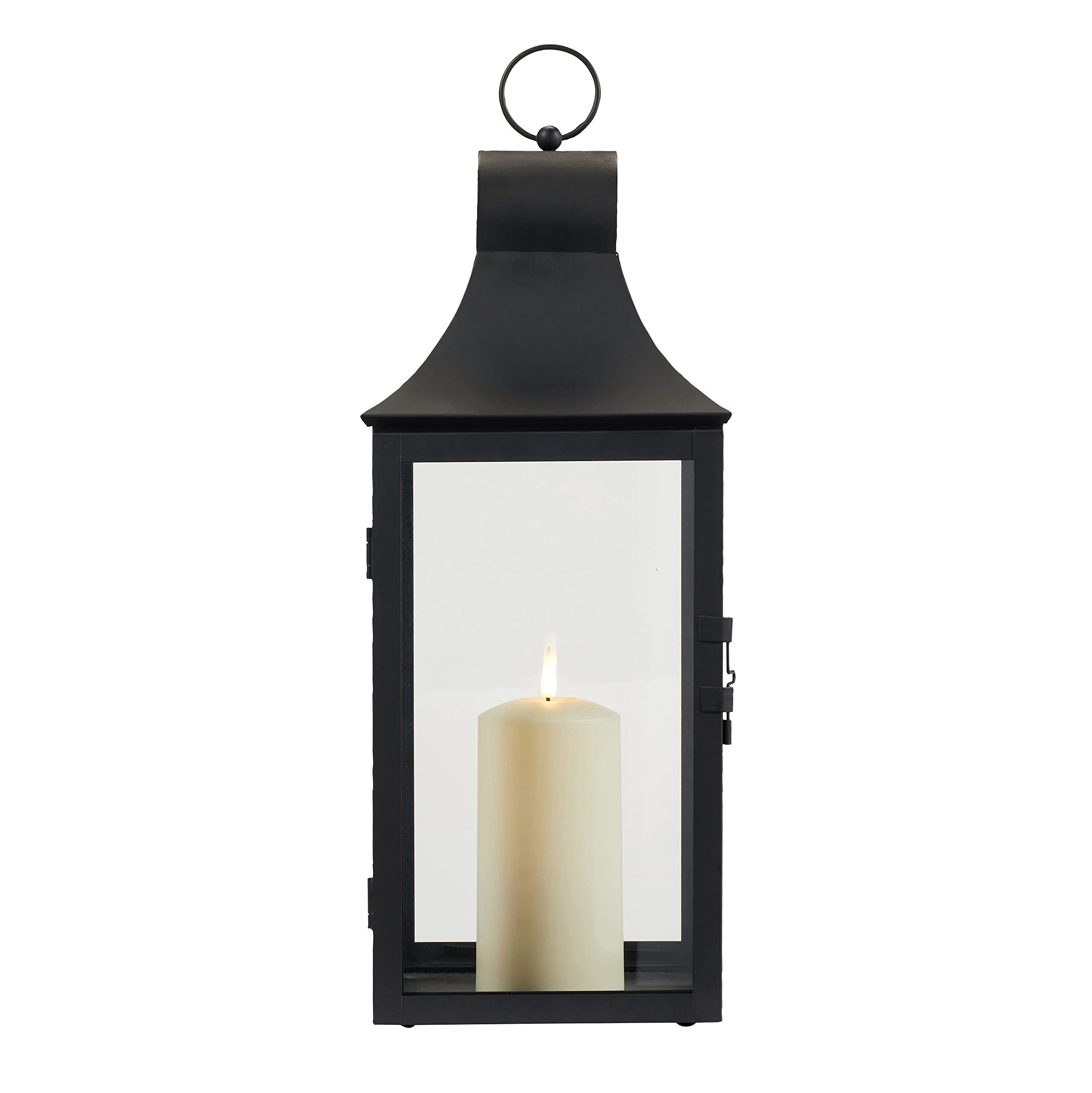Lights4fun Farolillo Decorativo Negro de 34cm con Vela LED TruGlow® a Pilas para Exteriores