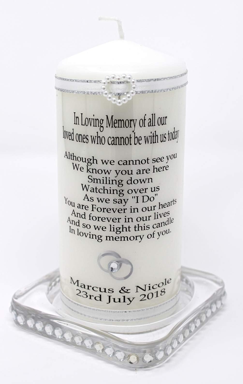 Personalised Wedding absence candle in loving memory of those who cannot be with you on your special day