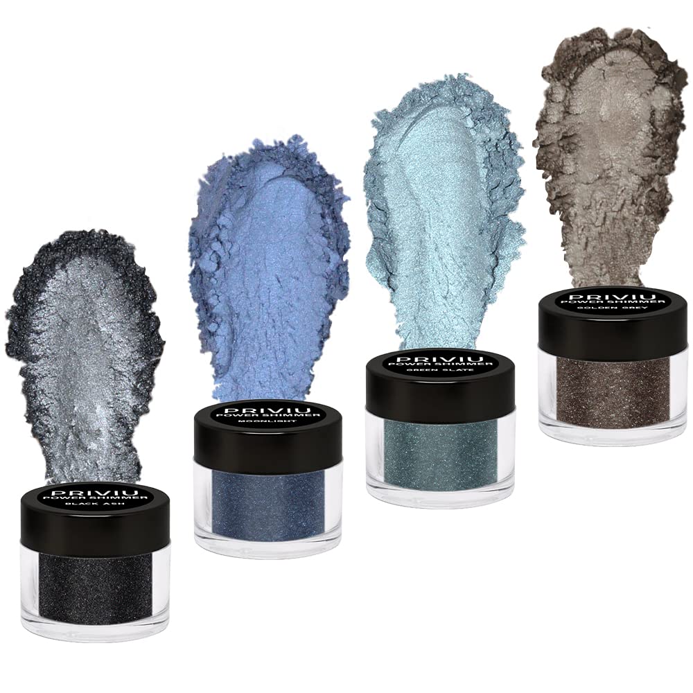 PRIVIU Power Shimmer Metallic Eye Makeup Loose Glitter Eyeshadow Powder (Talc Free), Pack of 4 Colors, Smokey Vibes