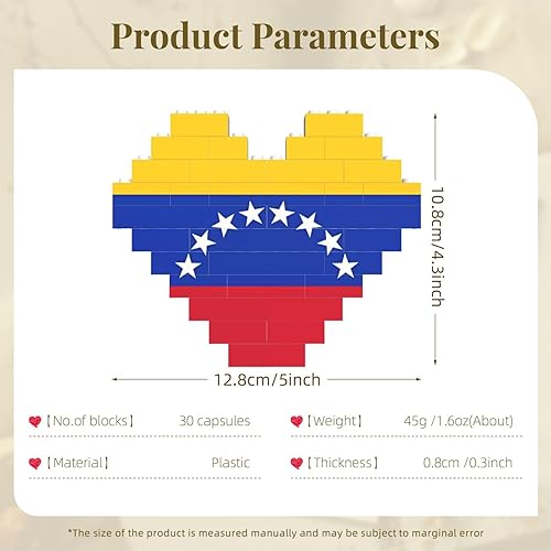 Miniatura 3 de Rompecabezas de bloques de construcción en forma de corazón, ladrillos de construcción con bandera de Venezuela, rompecabezas de bloques para