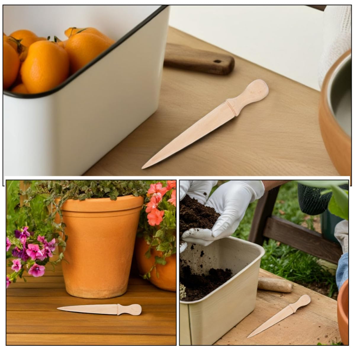 6 Stück Holz Gartenbagger mit Holzgriff, für Gartenarbeit