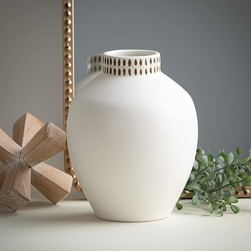 Miniatura 6 de Sullivans Jarrón redondo texturizado de 8 pulgadas de alto, decoración moderna del hogar, florero blanco, jarrones para flores reales o falsas,