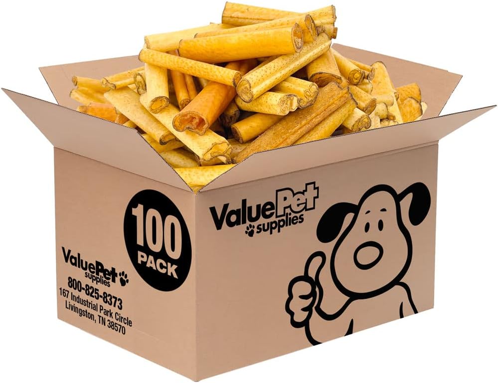 ValueBull USA Pig Skin Retriever Rolls, 4 Inch, Smoked, 100 Count Bulk Pack - Premium USA Pork Hide Dog Chews, One-Piece, Easy Digestion, High Protein