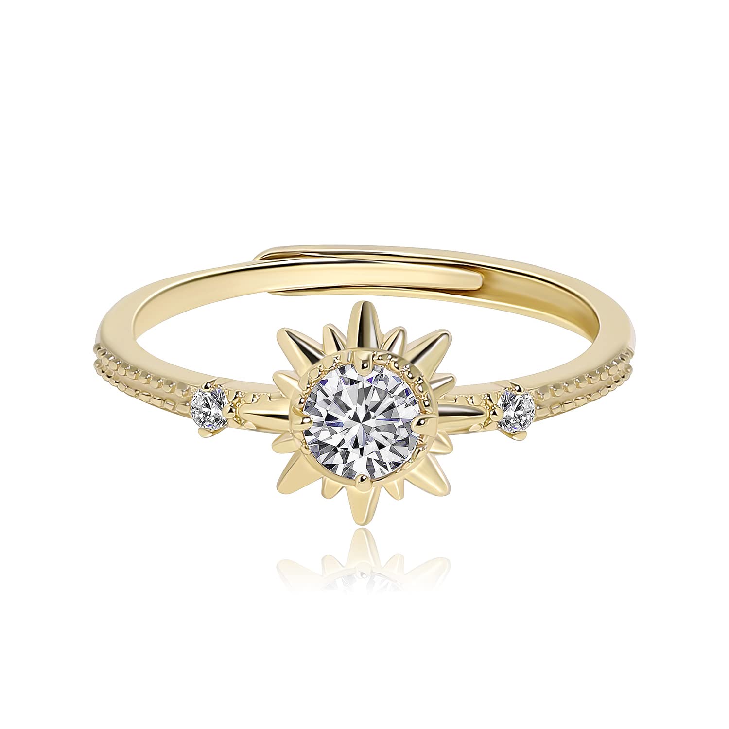 Meissa Anello donna Argento 925 Promessa Diamante Anello Sole Anelli a fascia regolabile da 4-21.25, Oro (Oro)