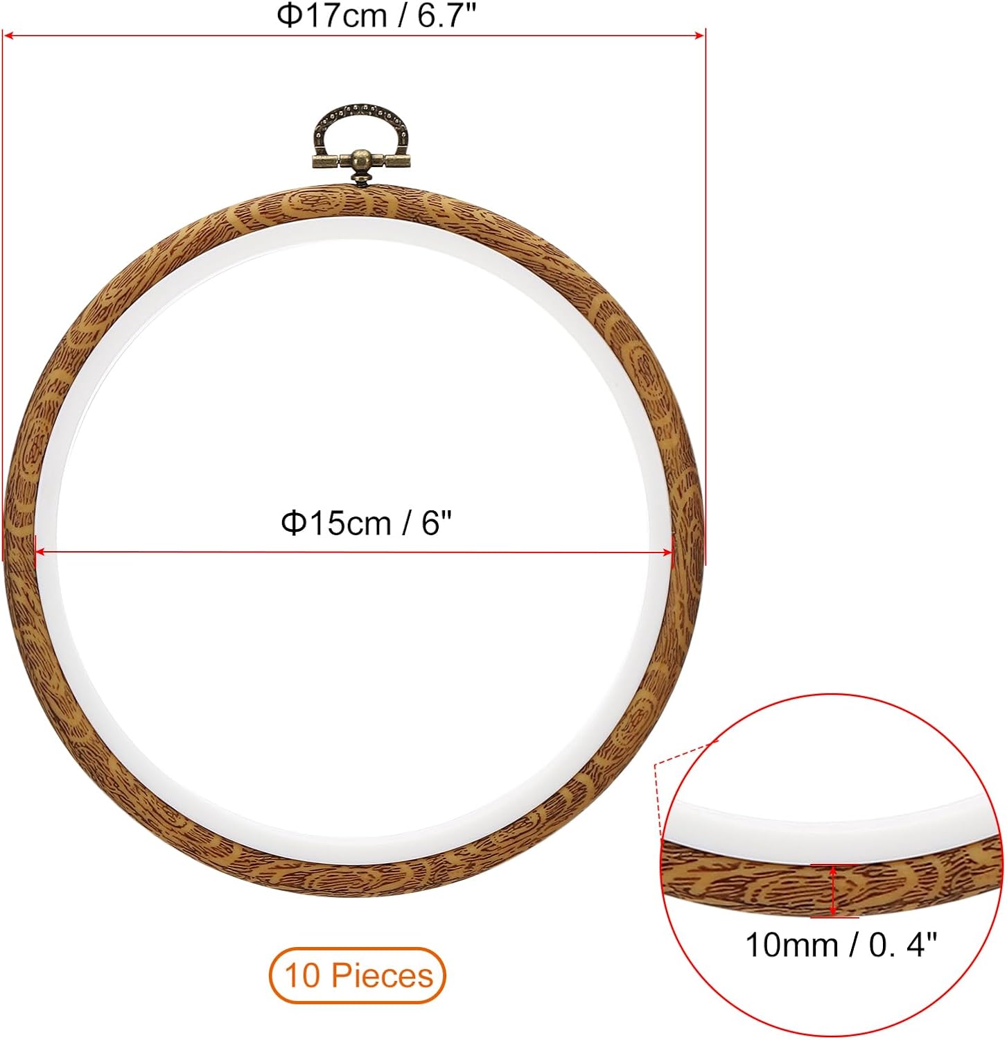 PATIKIL 6inch Embroidery Hoops, 10Pieces Imitated Wood Circle Frame Cross Stitch Hoop Ring for Embroidery Art Craft Sewing Ornaments Hanging Decoration