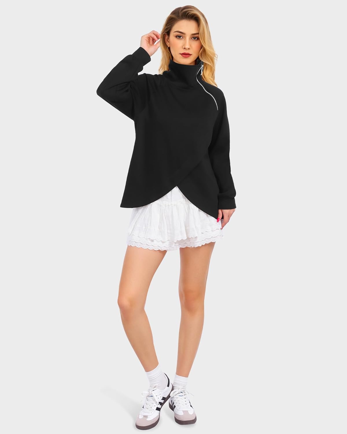 VALOLIA Sweatshirts Quarter Zip Pullover Tops Fall Clothes Turtleneck Sweatshirt Lightweight Tunic Sweaters - Image 4